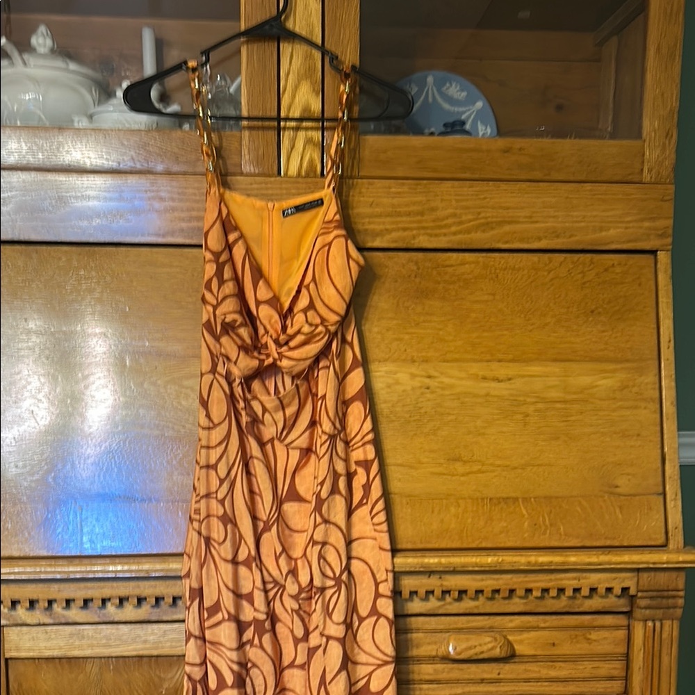 Zara Sleeveless Floral Print Chain Strap Midi Sun Dress - Picture 5 of 16